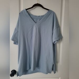 Light Blue V-Neck Oversized Tee Witg Shorts Set